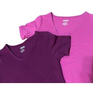 Set Of 2 Women’s Duluth Trading Company V-Neck T-Shirts Plum And Pink Size Med